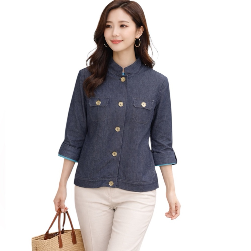 TANJAY Button Front 3/4 Sleeve Denim Jacket